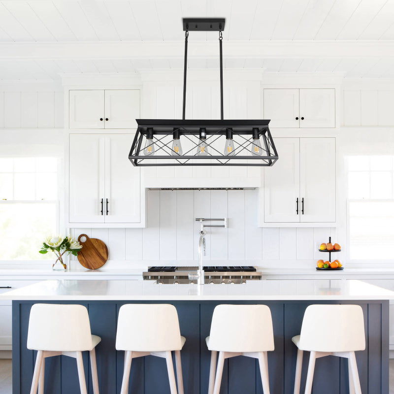 Modern Industrial 5-Light Pendant for Dining with Metal Cage