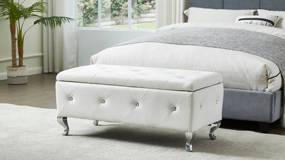 Glam Storage Ottoman Bench for End of Bed, Crystal-Tufted