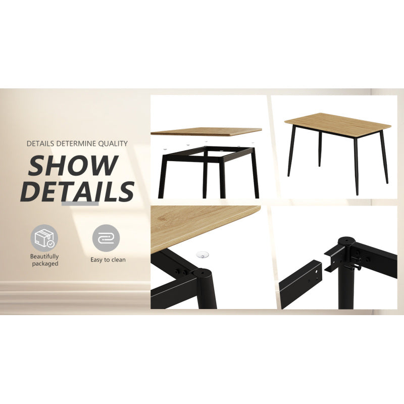 Modern Minimalist Dining Table for Kitchen, Black Metal Legs