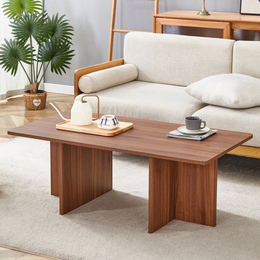 Modern Walnut Coffee Table, Living Room, Triangular Base