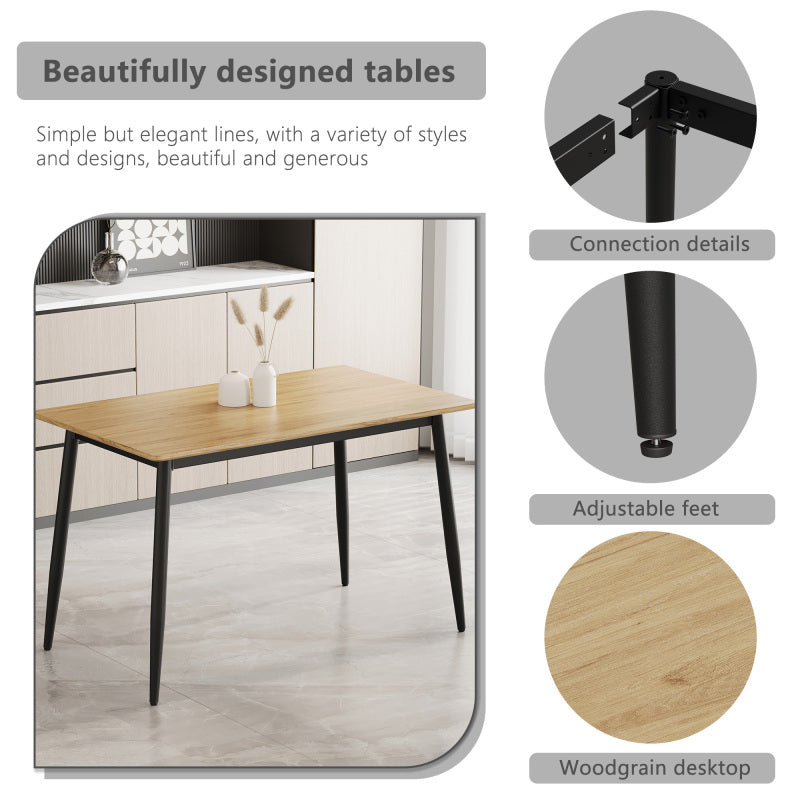 Modern Minimalist Dining Table for Kitchen, Black Metal Legs