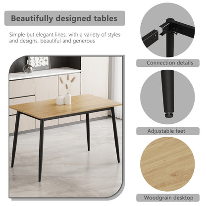 Modern Minimalist Dining Table for Kitchen, Black Metal Legs