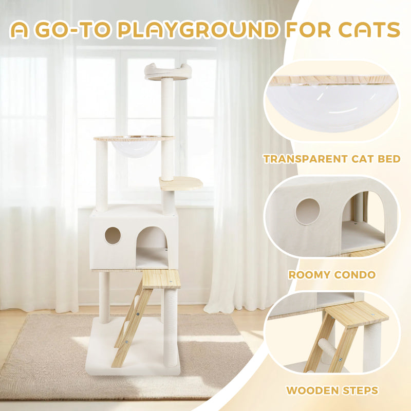 Tall Modern Wooden Indoor Cat Tree with Clear Capsule Perch