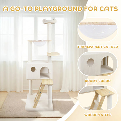 Tall Modern Wooden Indoor Cat Tree with Clear Capsule Perch