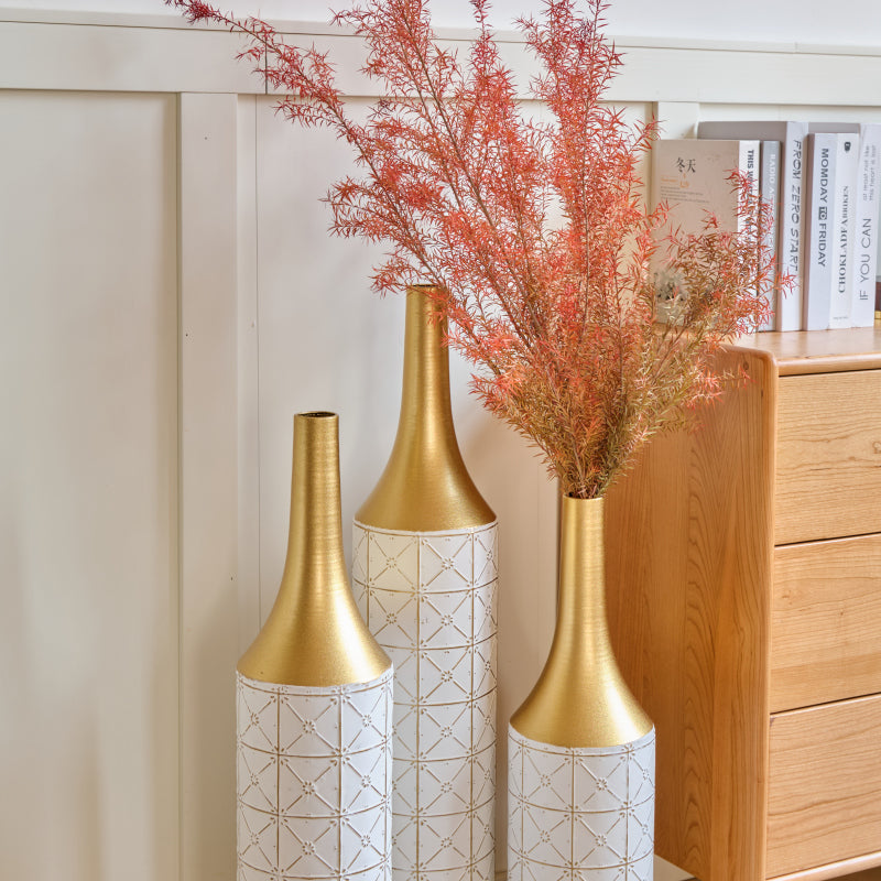 Modern Floor Vase Trio for Living Room, Tall White Metal