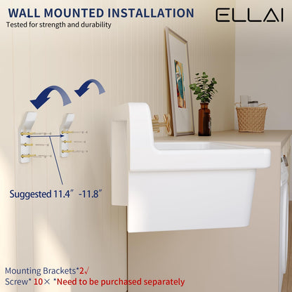ELLAI Farmhouse Wall-Mount Laundry Room Sink with High Back