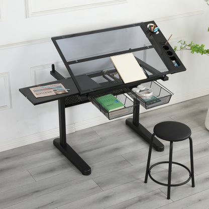 Industrial Drafting Table & Stool for Studio, Hand Crank