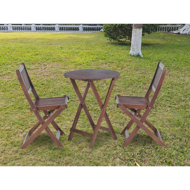 Natural Acacia 3-Pc Bistro Set for Patio & Balcony, Folding