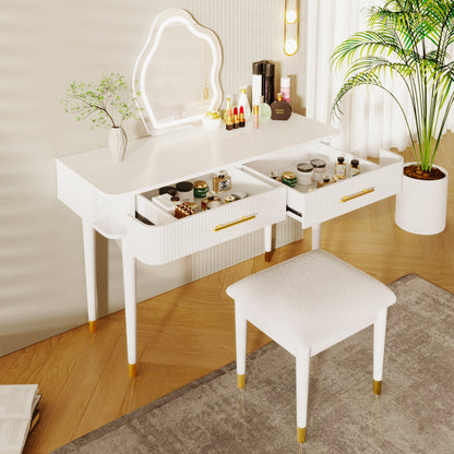 Modern Vanity Set for Bedroom with Touch LED Mirror, 2 Drawers