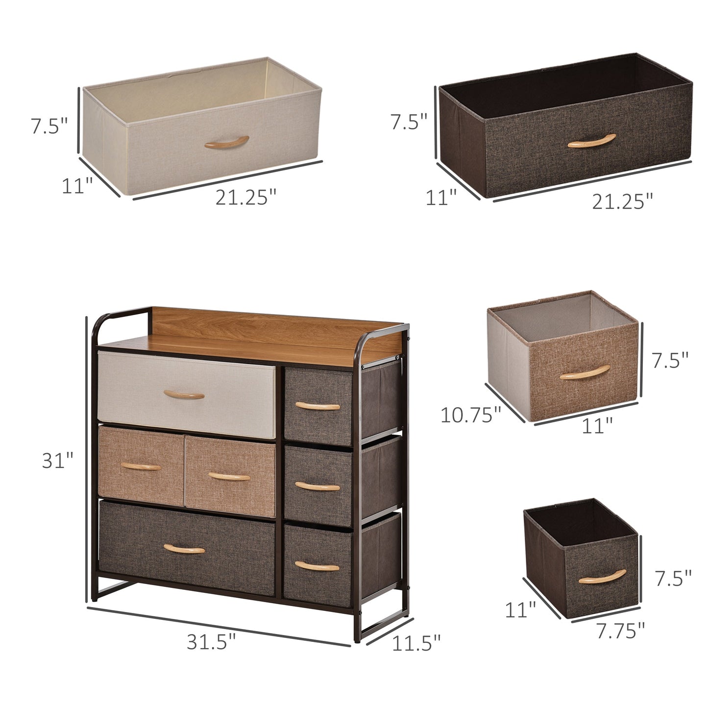 HOMCOM Industrial 7-Drawer Dresser for Bedroom, Steel Frame