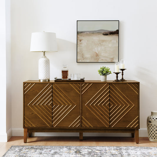 Walnut Mid-Century Sideboard for Living Room, Fluted Doors