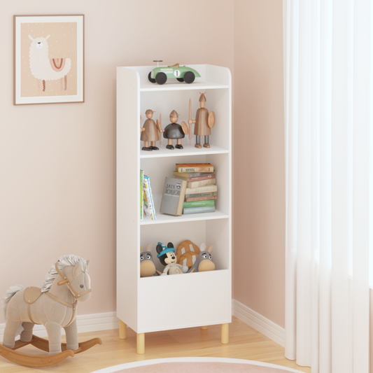 Modern 4-Tier Kids Bookcase for Playroom with Toy Storage