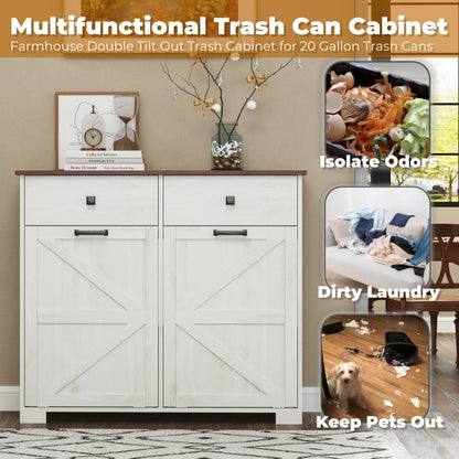 Farmhouse Barn-Door Double Tilt-Out Kitchen Trash Cabinet