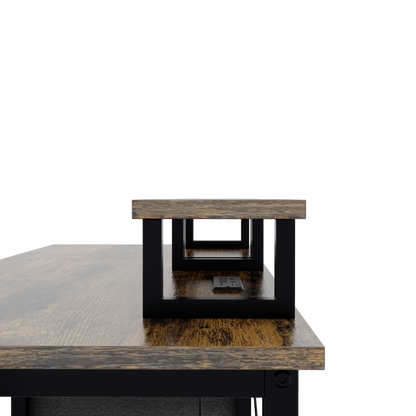 Rustic Brown Computer Desk for Home Office with Outlets