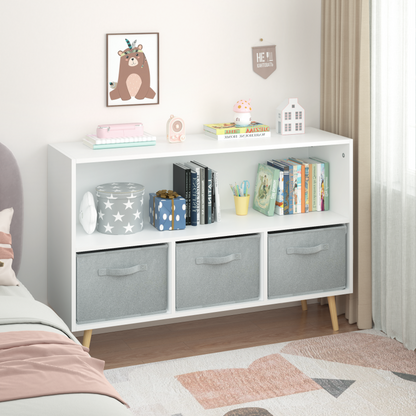 Modern Kids Bookcase for Playroom w/ Collapsible Fabric Bins