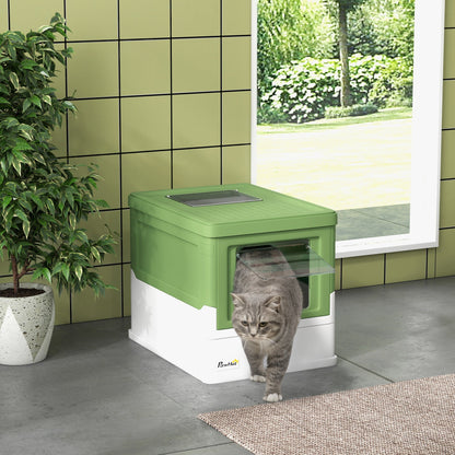 PawHut Modern Cat Litter Box for Homes, Enclosed Top-Exit