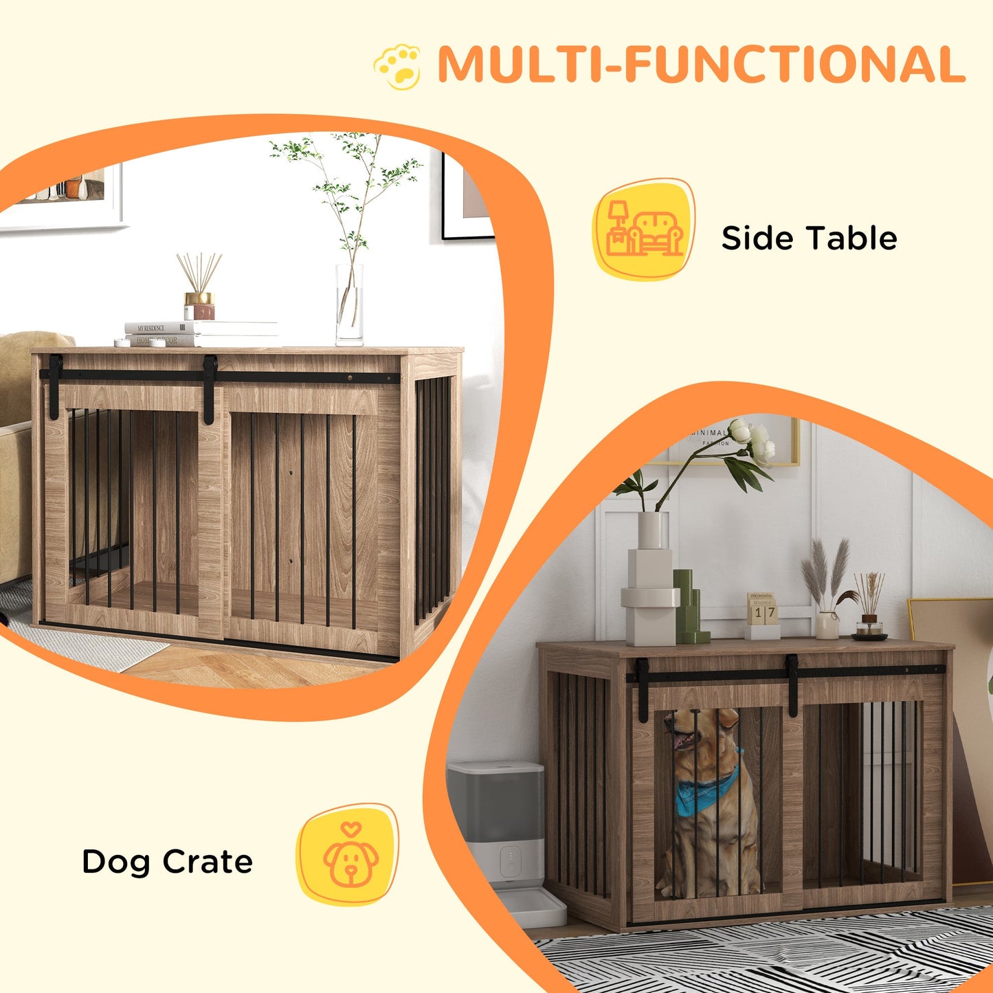 PawHut Brown Wood Dog Crate End Table for Home, Large Dogs