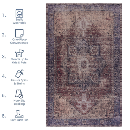 NAAR MAVAL Modern Burgundy Entryway Doormat, Washable