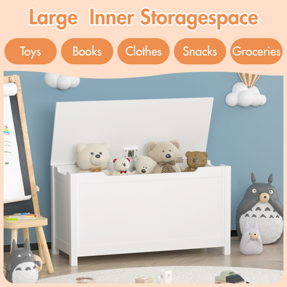White Kids' Toy Box for Playroom with Safety Hinged Lid