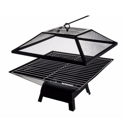 Compact Square Fire Pit for Backyard BBQs, Portable