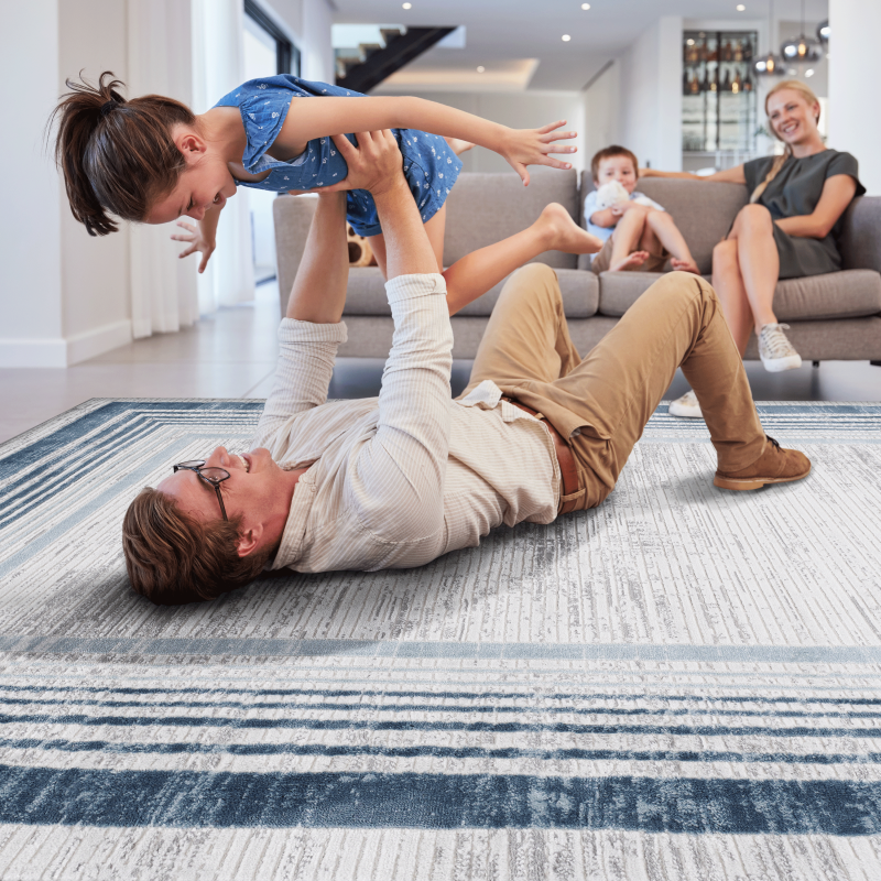 NAAR MARFI Bordered Doormat for Entryway, 2x3 Blue/Ivory
