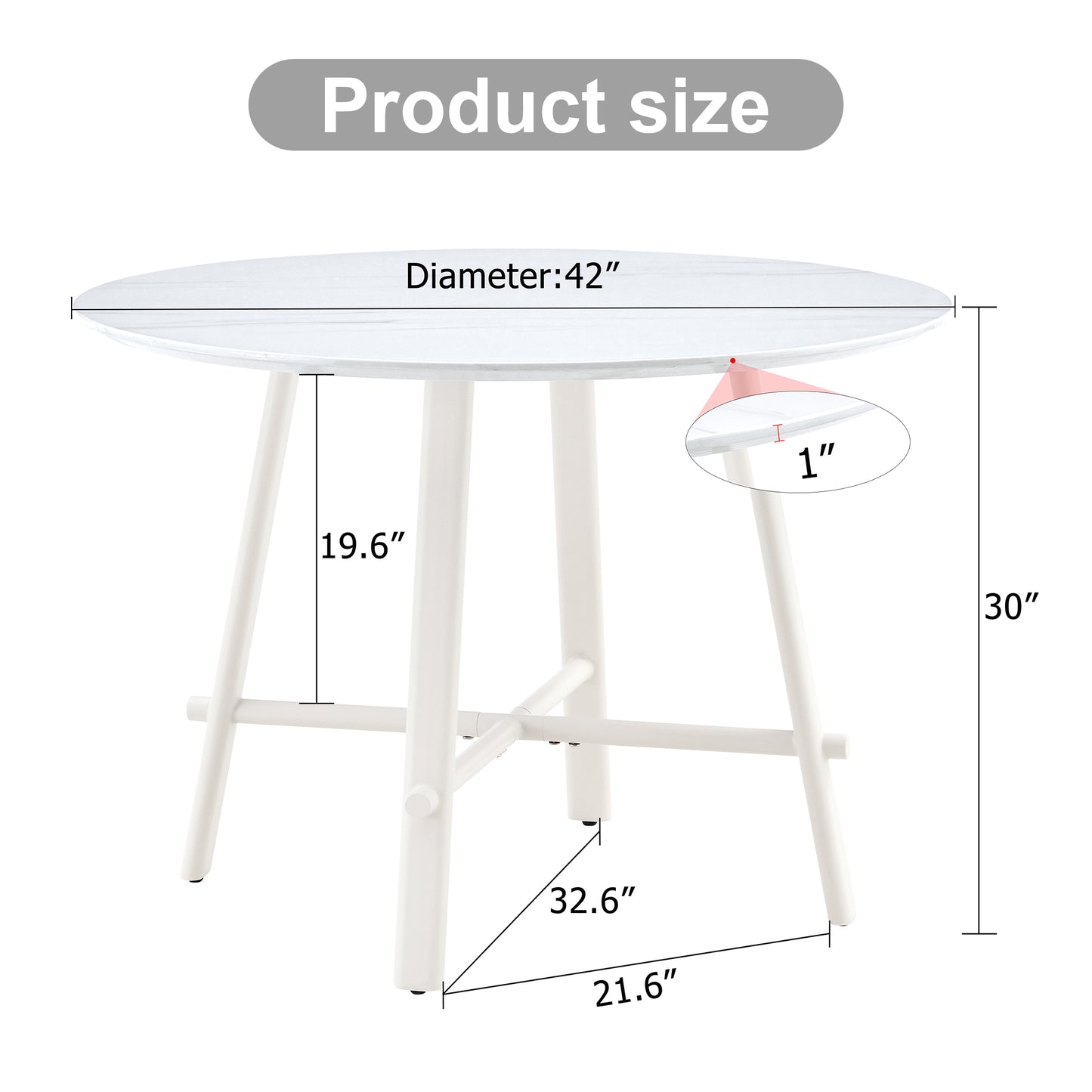 Modern Round Dining Table, Dining Room, 42-Inch White Top