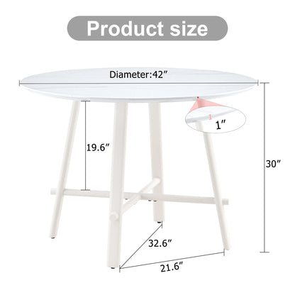 Modern Round Dining Table, Dining Room, 42-Inch White Top