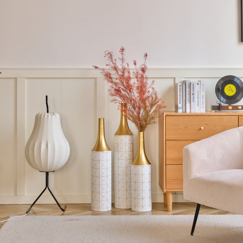 Modern Floor Vase Trio for Living Room, Tall White Metal
