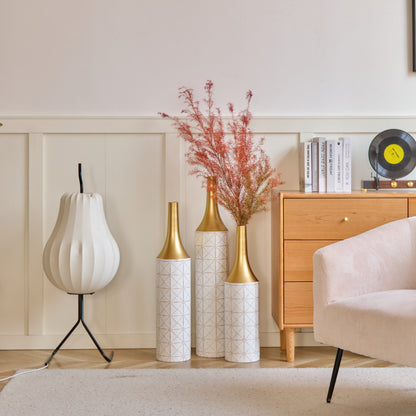 Modern Floor Vase Trio for Living Room, Tall White Metal