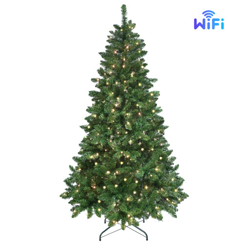 9ft Green Christmas Tree with 620 WiFi-Controlled RGB LED Lights, 1721 PVC Tips, 38 Light Functions, Music Sync, Hinged Structure & Metal Stand – Smart App-Controlled