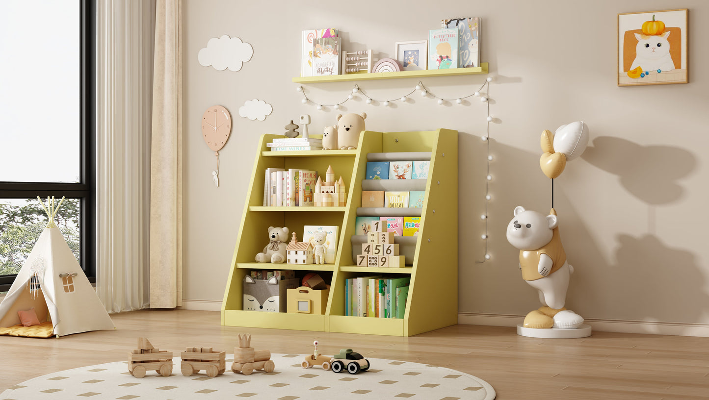 Yellow Wooden Toy Storage Organizer Cabinet Kids Bookshelf  Children Bookcase Toddler Baby Sling Book Rack Shelf for Playroom Bedroom Nursery Hallway School Kindergarten Living Roomy