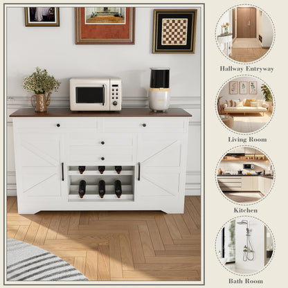 Farmhouse Dining Sideboard with Wood Top & Adjustable Shelf