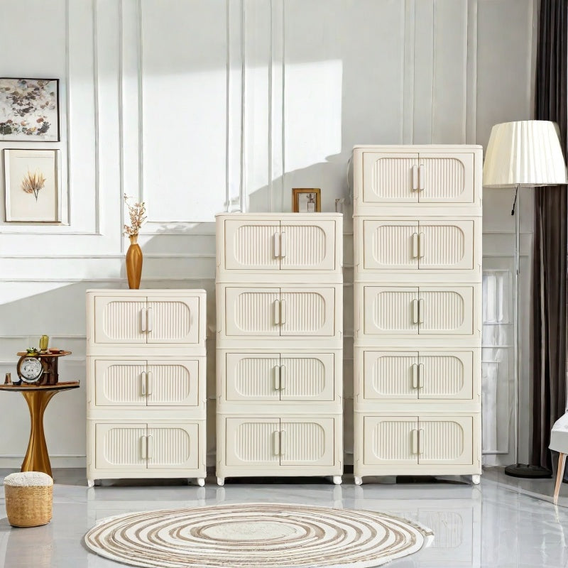 Cream White Collapsible Storage Cabinet for Bathroom
