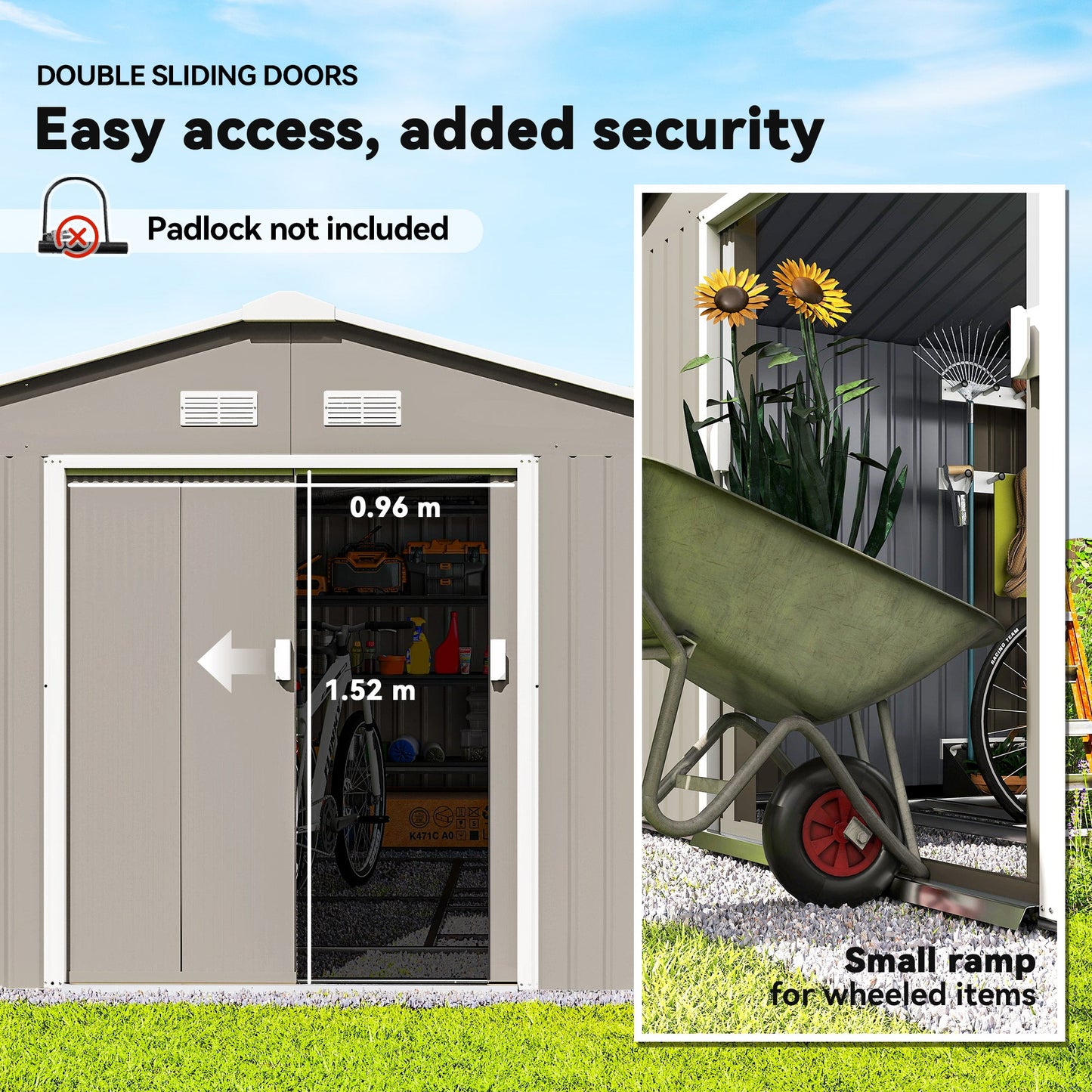 Outsunny Metal Garden Storage Shed with Double-Locking Doors