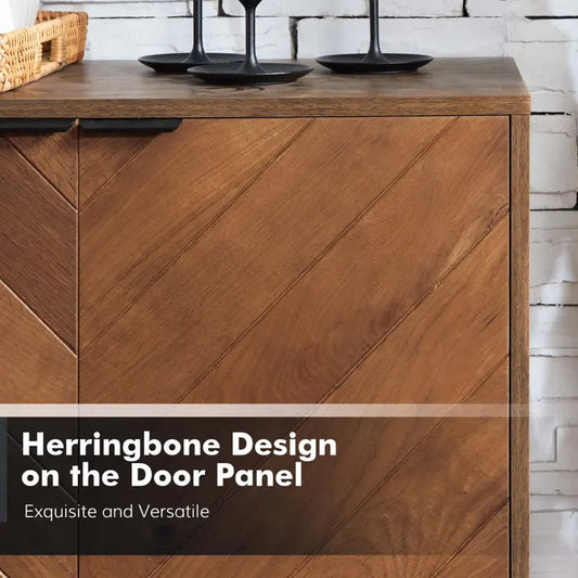 Modern 55" W Manufactured Wood, Metal Sideboard Cabinet, Walnut