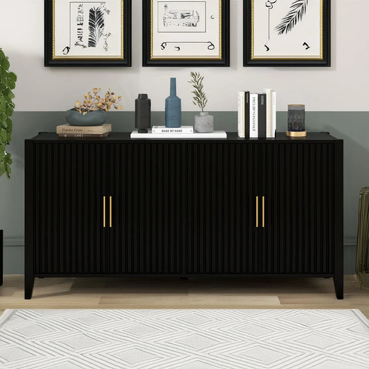 Modern Manufactured Wood, Metal Sideboard Cabinet, Black
