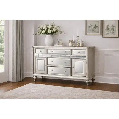 Modern 47" Solid + Manufactured Wood Sideboard Cabinet, Champagne