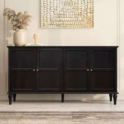 Modern 55" Manufactured Wood, Metal, Glass Sideboard Cabinet, Black