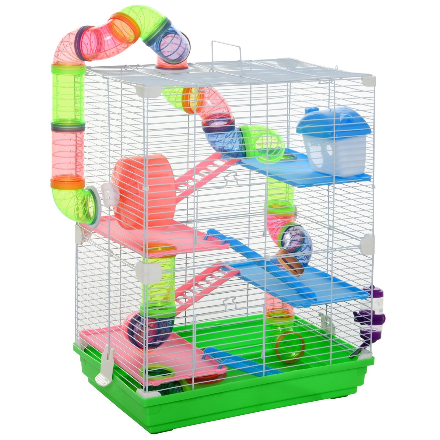 PawHut Portable 5-Tier Hamster Travel Cage with Wheel & Tube