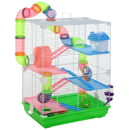 PawHut Portable 5-Tier Hamster Travel Cage with Wheel & Tube