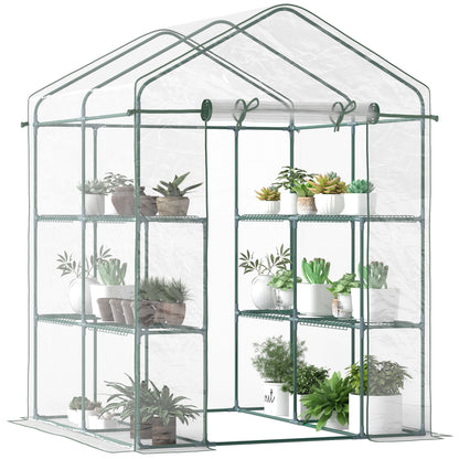 Outsunny Mini Walk-In Greenhouse for Garden, 3-Tier Shelves