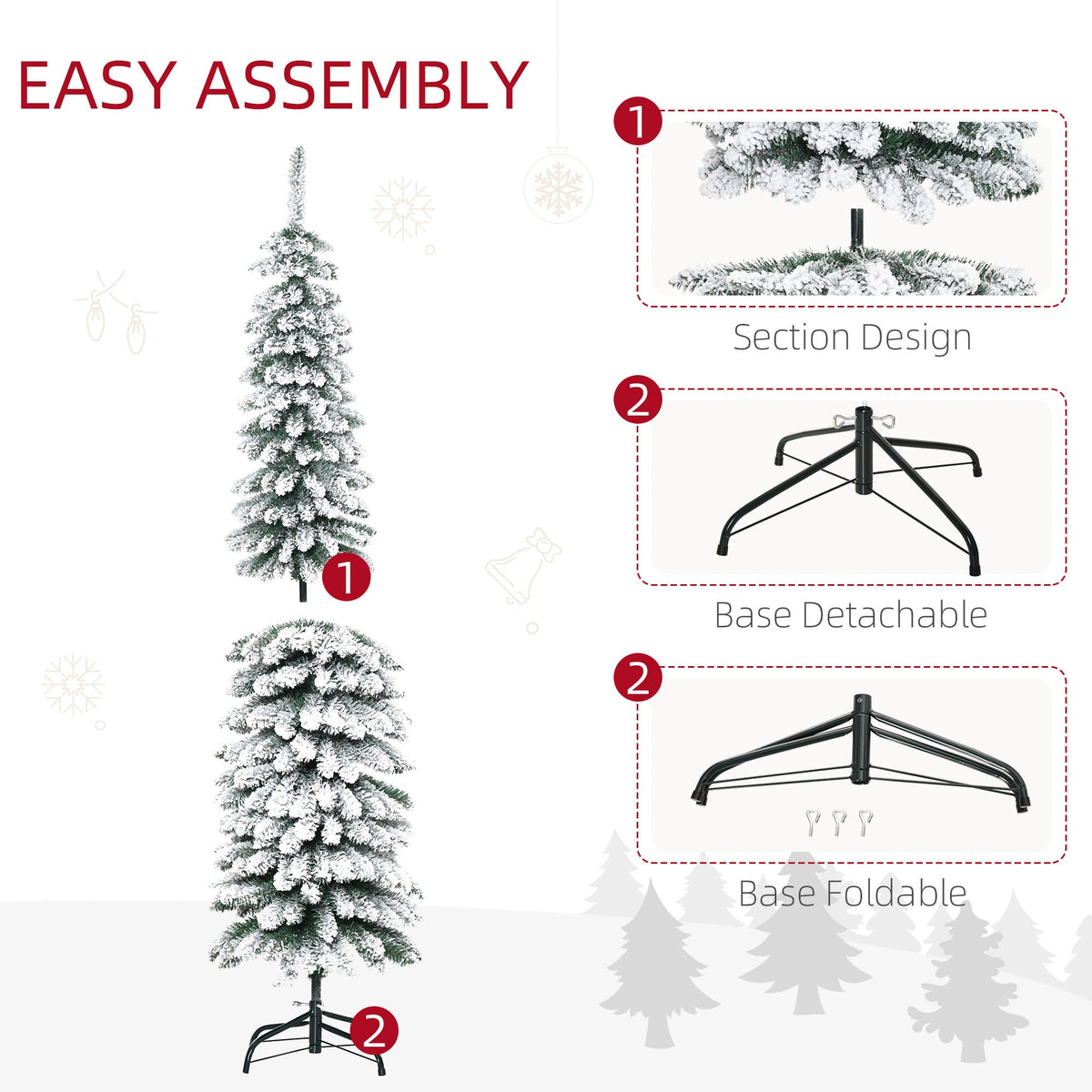 HOMCOM 6 Ft Snow-Flocked Pencil Indoor Christmas Tree, Unlit