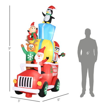 Outsunny 9 Ft LED-Lit Santa Car Christmas Yard Inflatable