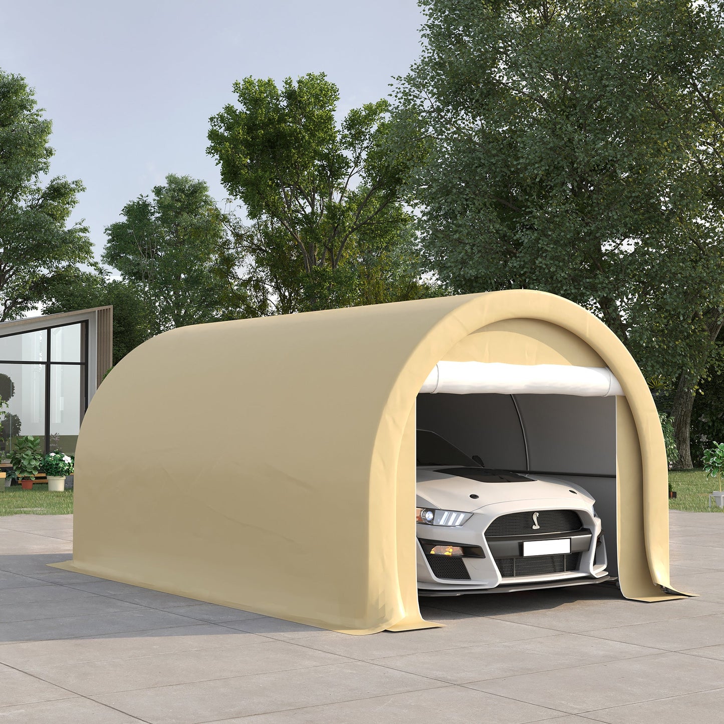 Outsunny Heavy-Duty Carport for Driveway with Zippered Door