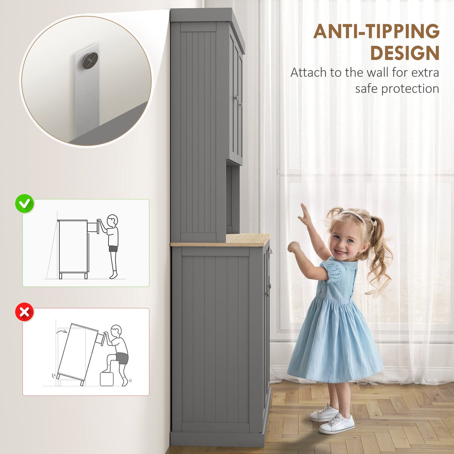 Modern Farmhouse Buffet Hutch by HOMCOM with Microwave Shelf