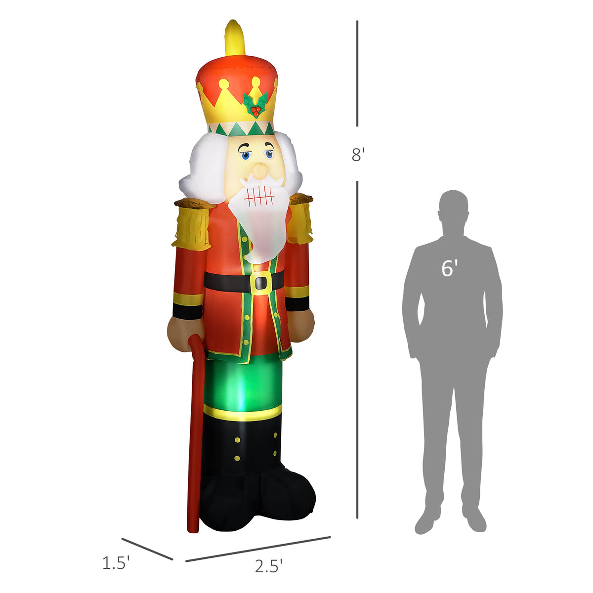 HOMCOM 8' Nutcracker Blow-Up Yard Decor, LED-Lit, Waterproof
