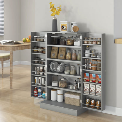 HOMCOM Gray Kitchen Pantry Cabinet with 12 Door Shelves