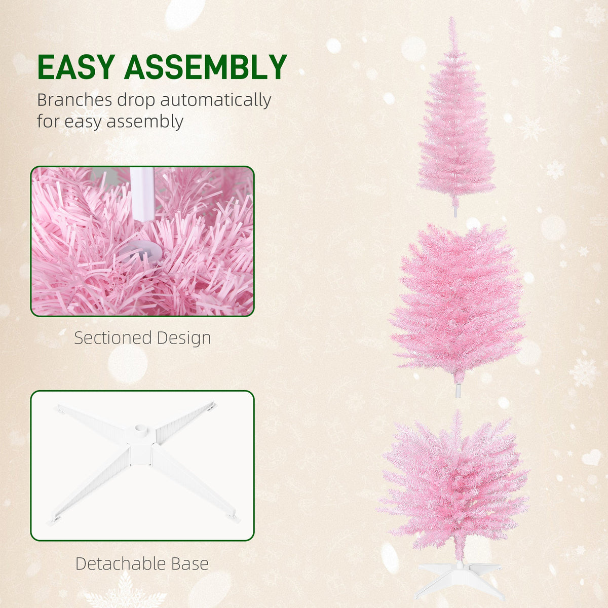 HOMCOM 6 Ft Slim Pink Pencil Christmas Tree, Small Spaces