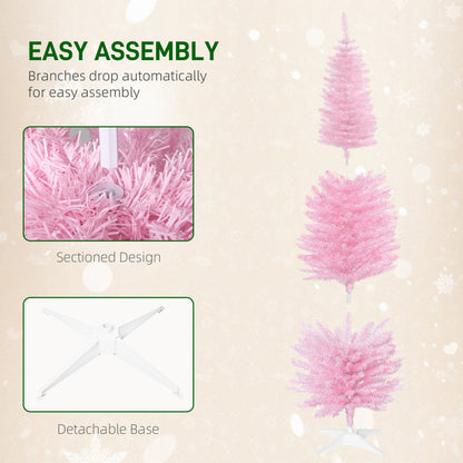 HOMCOM 6 Ft Slim Pink Pencil Christmas Tree, Small Spaces