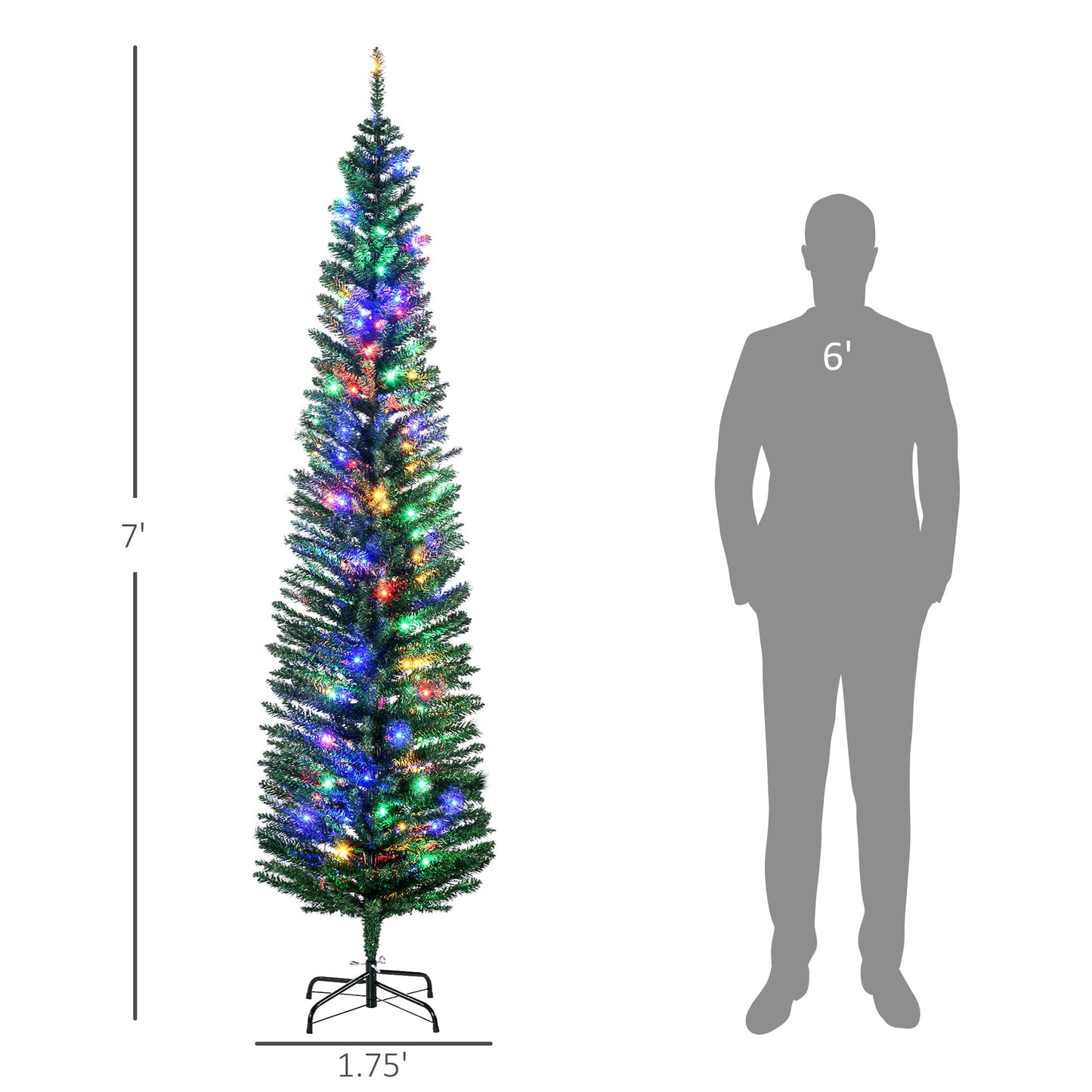 HOMCOM 7 Ft Slim Color LED Christmas Tree for Small Spaces